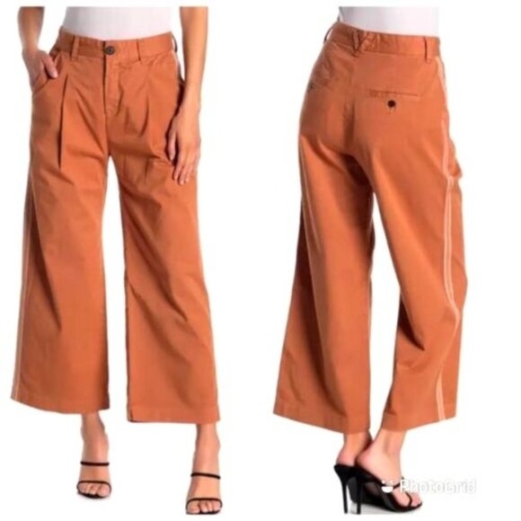 Veronica Beard Jeans Womens Wide-Leg Pants In Rust With Side Stripes Size 24 - Picture 1 of 16
